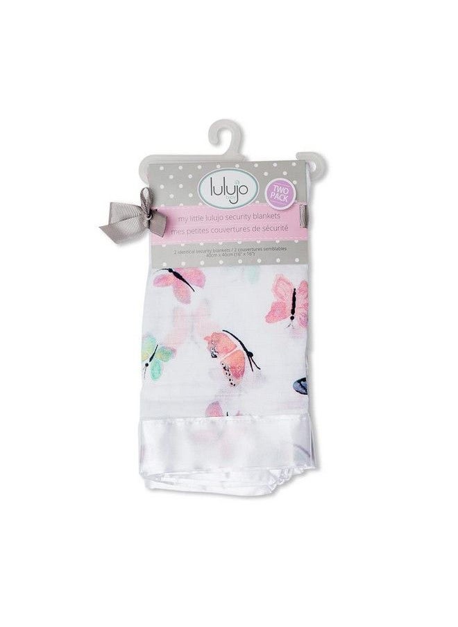 lulujo Baby Security Lovey Blankets; Unisex Softest Breathable Cotton Muslin Security Blanket With Silky Satin Trim; Neutral Comforting Blanket For Girls & Boys ; 16In By 16 In; Butterfly 2 Count  - Image 5