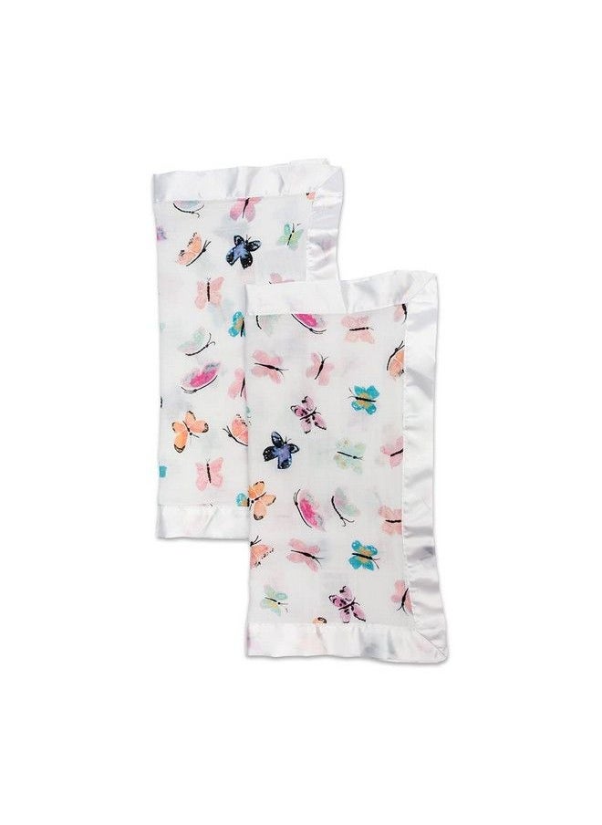 lulujo Baby Security Lovey Blankets; Unisex Softest Breathable Cotton Muslin Security Blanket With Silky Satin Trim; Neutral Comforting Blanket For Girls & Boys ; 16In By 16 In; Butterfly 2 Count  - Image 4