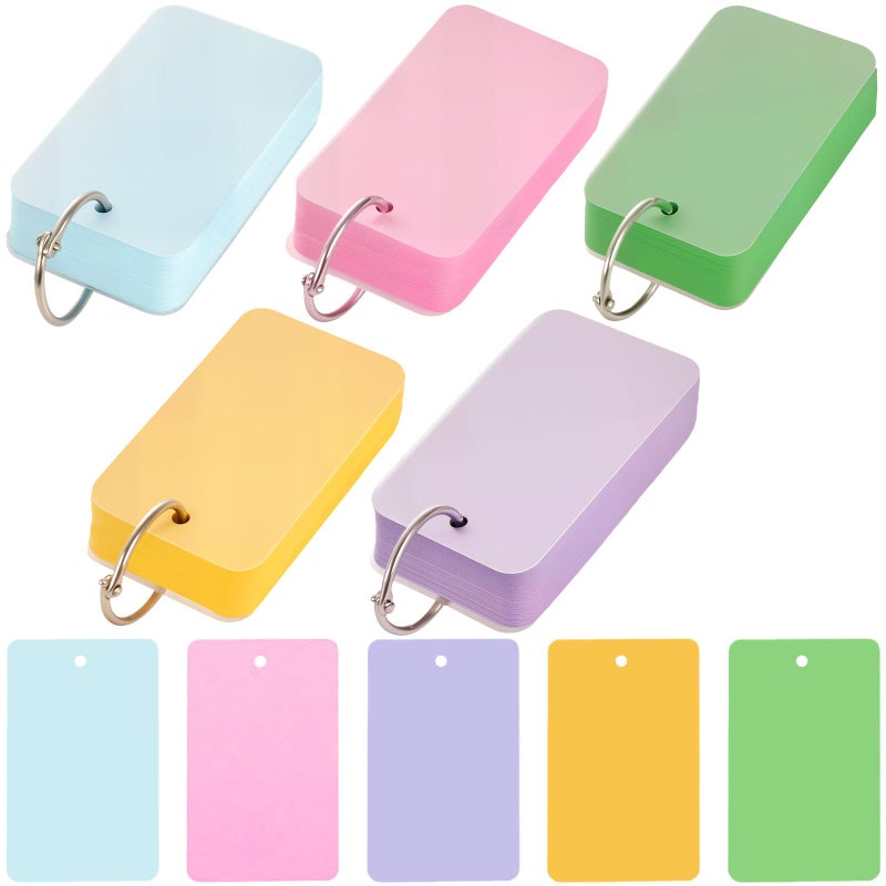 Koogel 250PCS Colored Index Cards with Rings, Flash Cards for Studying, 2.2 x 3.5 Inch Portable Notecard with Cover for School Vocabulary Words Memory Nursing Note Taking Classroom College Essentials - Image 1