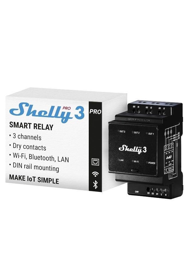 Shelly Home Relais Pro 3 WLAN & LAN Schaltaktor 3x 16A Max. 48A BT - Image 1