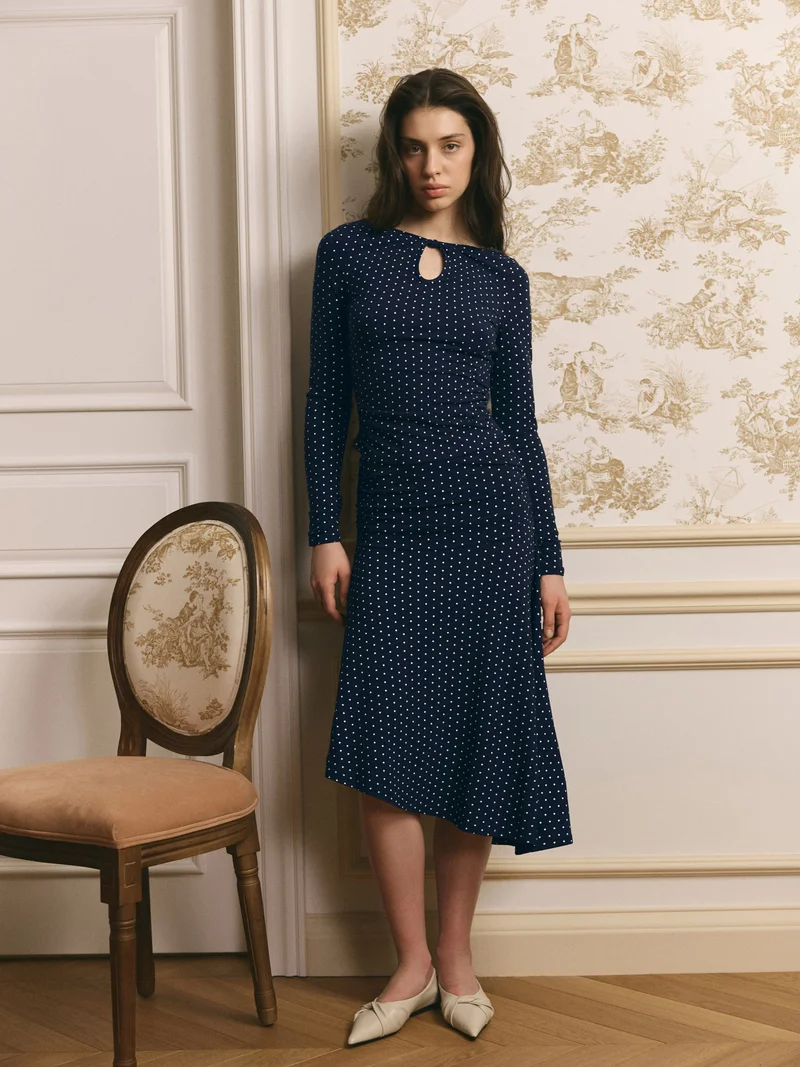 Lichi  Polka dot viscose longsleeve with teardrop neckline for Women | Best Price UAE