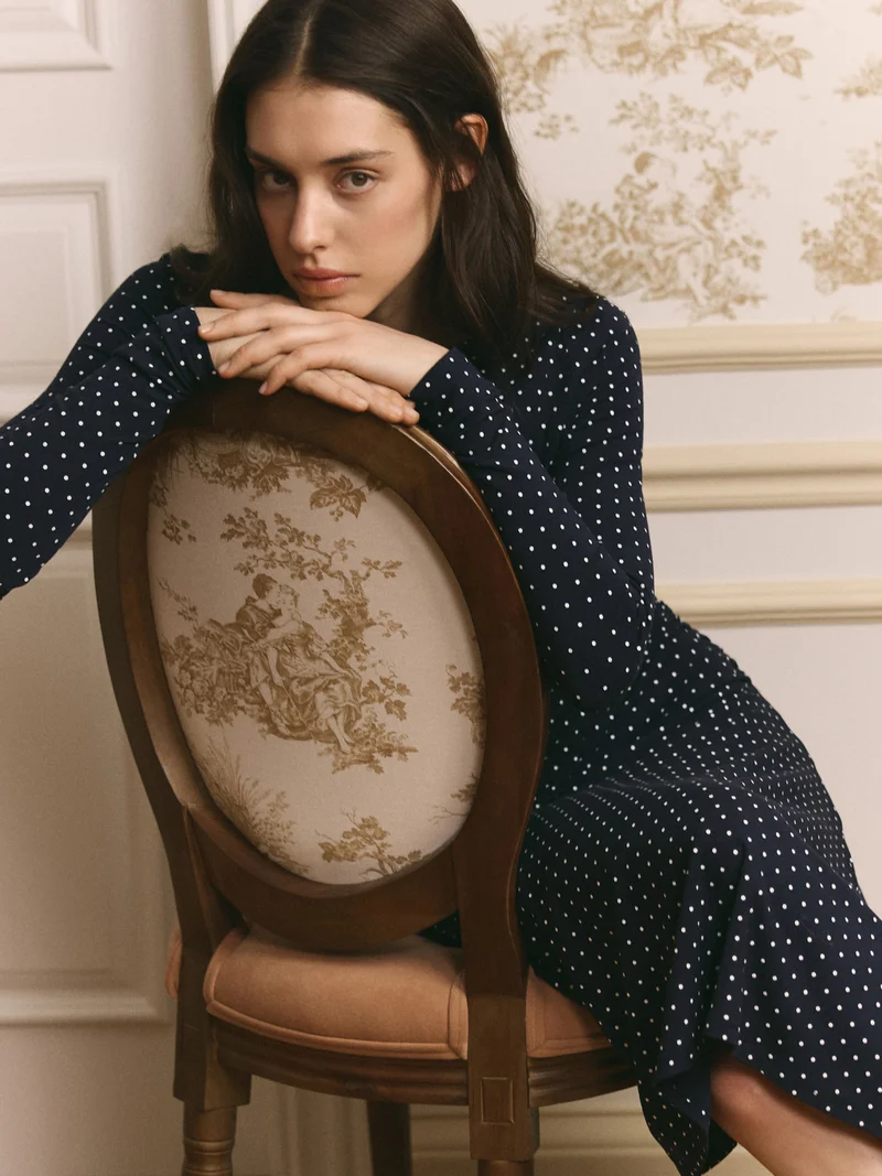 Lichi  Polka dot viscose longsleeve with teardrop neckline for Women | Best Price UAE