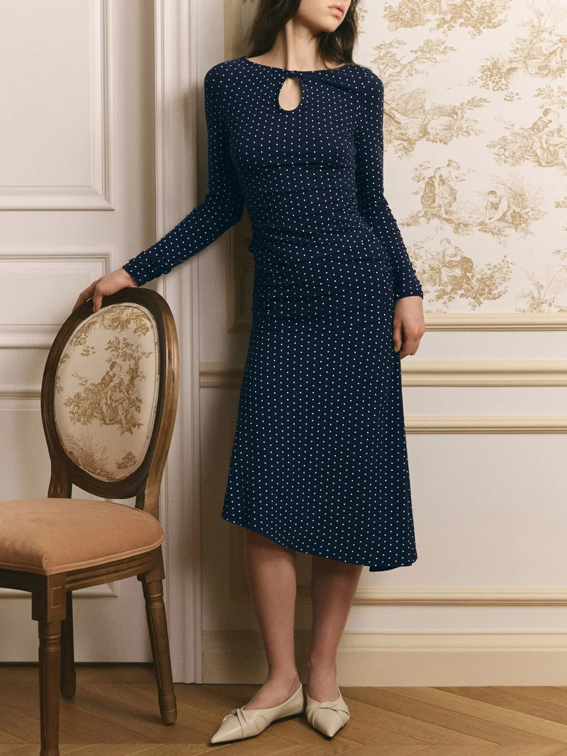 Lichi  Polka dot viscose longsleeve with teardrop neckline for Women | Best Price UAE