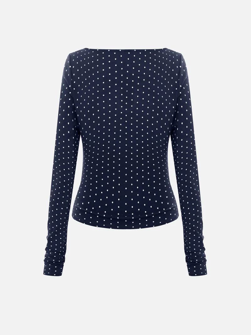Lichi  Polka dot viscose longsleeve with teardrop neckline for Women | Best Price UAE