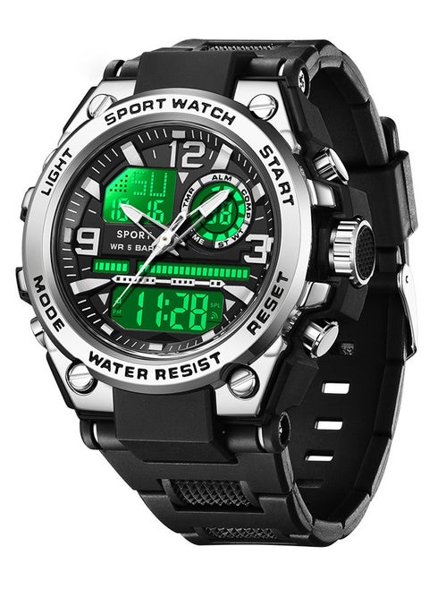 Watches for men analog-digital display quartz watch waterproof men's watch Silver