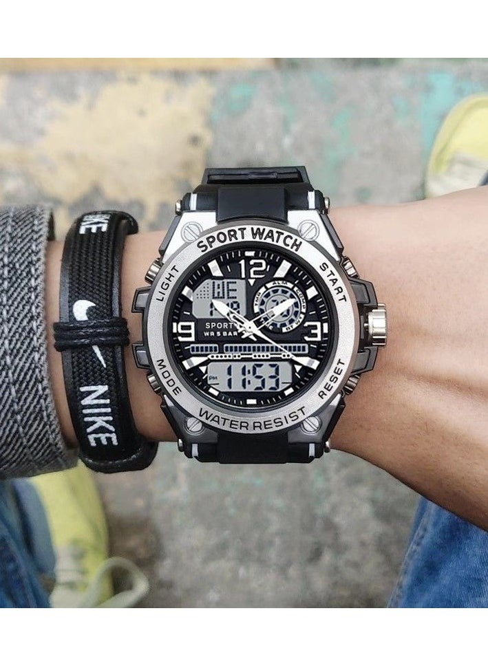 Watches for men analog-digital display quartz watch waterproof men's watch Silver