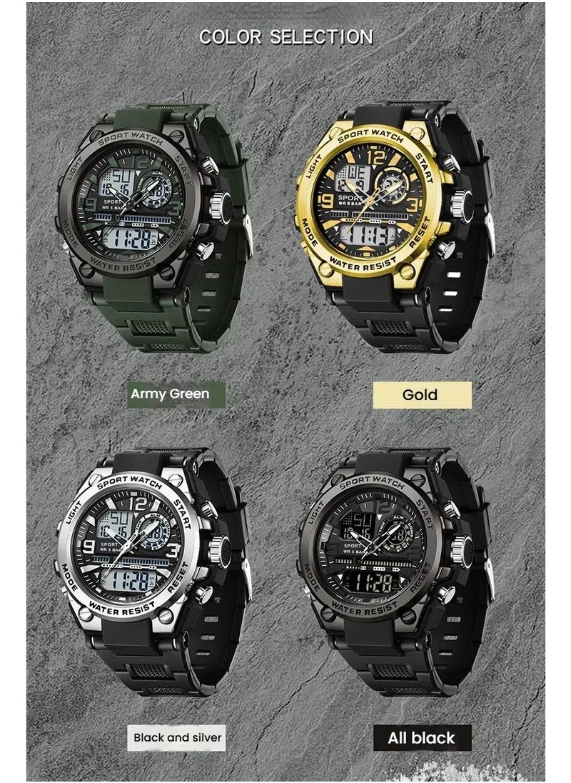 Watches for men analog-digital display quartz watch waterproof men's watch Silver