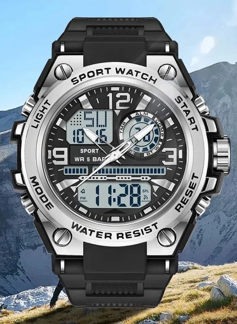 ساندا ساعات كوارتز رياضية للرجال شاشتين LED إلكترونية رقمية وساعة عسكرية مقاومة للماء - Image 1