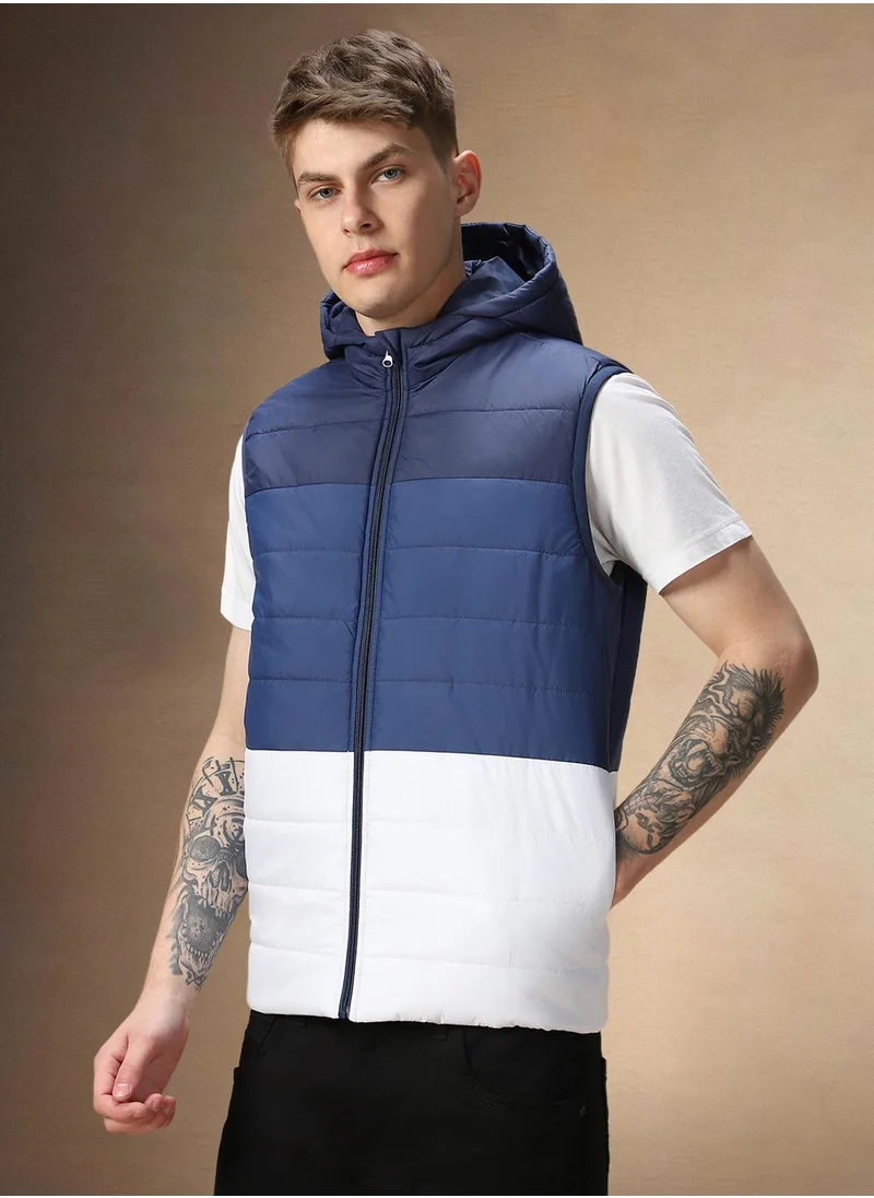 Dennis Lingo Men's Navy 100% Polyester Colour Blocked Regular Fit Jacket
