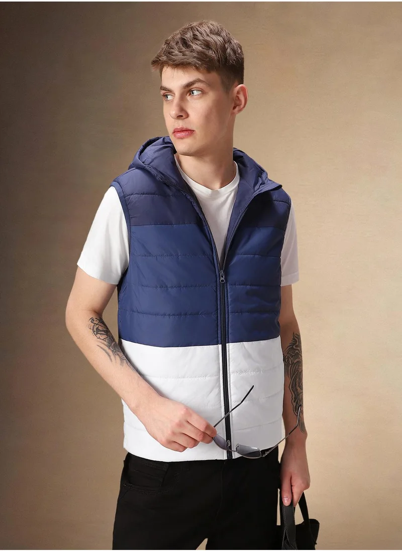 Dennis Lingo Men's Navy 100% Polyester Colour Blocked Regular Fit Jacket
