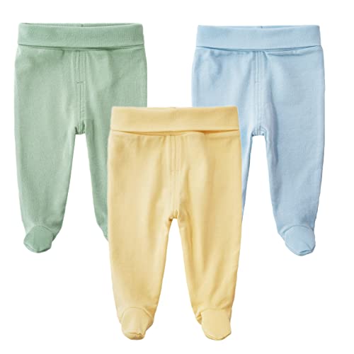 Teach Leanbh Infant Baby 3 Pack Footed Pants Cotton High Waist Casual Leggings (3 Months, D) - Image 1