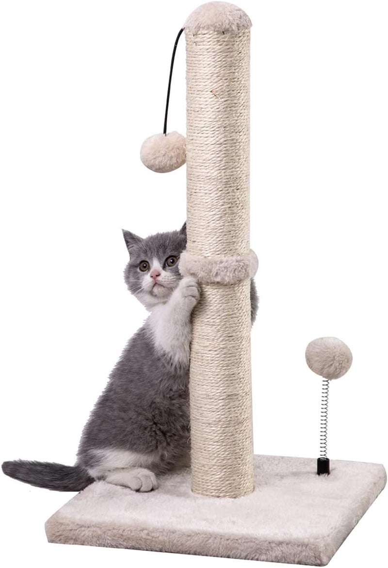 MECOOL Cat Scratching Post Premium Basics Kitten Scratcher Sisal Scratch Posts with Hanging Ball 22in for Kittens or Smaller Cats (22 inches for Kitten, Beige) - Image 1