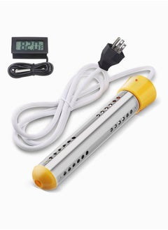 Portable Electric Immersion Water Heater with Stainless Steel Cover and Digital Thermometer for Pools, Bathtubs, and Basins - Fully Submersible Design
