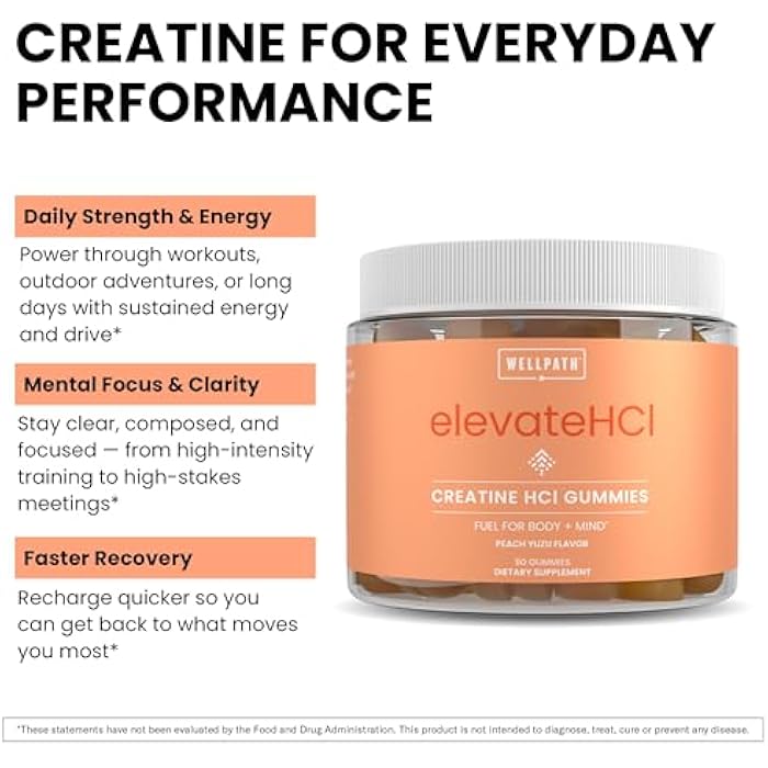 WellPath Creatine HCl Gummies 750mg – Chewable Creatine Gummies for Women and Men – 5g Creatine Monohydrate Equivalent - Cognitive & Performance Support – Vegan, Non-GMO, 90ct, Peach Yuzu Flavor - Image 5