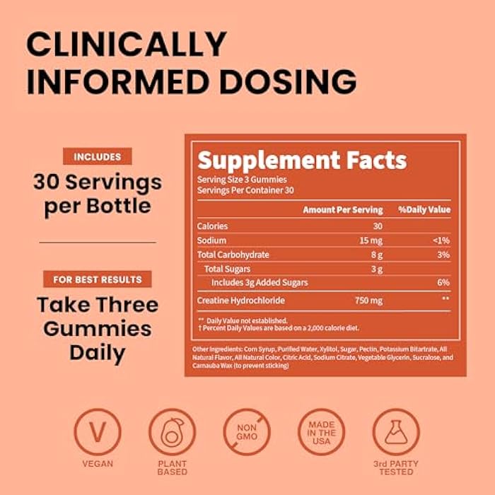 WellPath Creatine HCl Gummies 750mg – Chewable Creatine Gummies for Women and Men – 5g Creatine Monohydrate Equivalent - Cognitive & Performance Support – Vegan, Non-GMO, 90ct, Peach Yuzu Flavor - Image 2