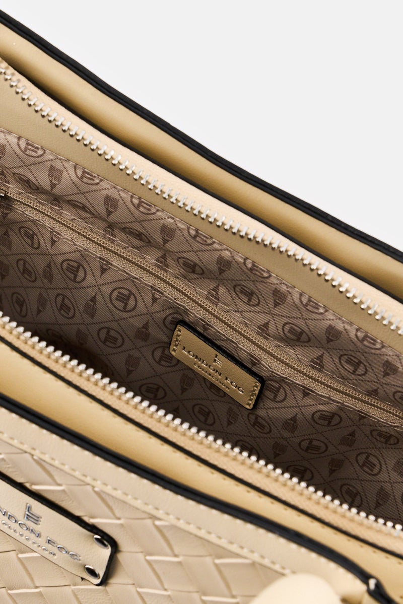 London Fog Women Hannah Woven Tote Bag, Off White - Image 4