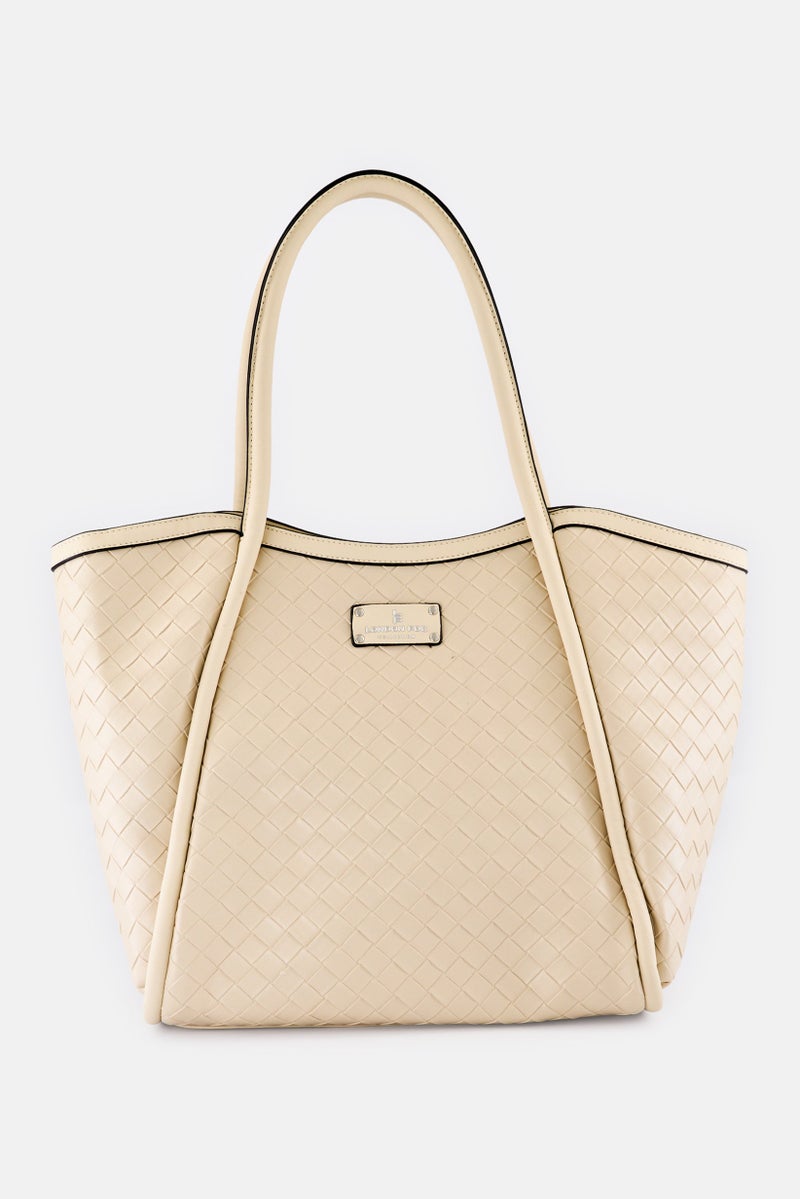 London Fog Women Hannah Woven Tote Bag, Off White - Image 1
