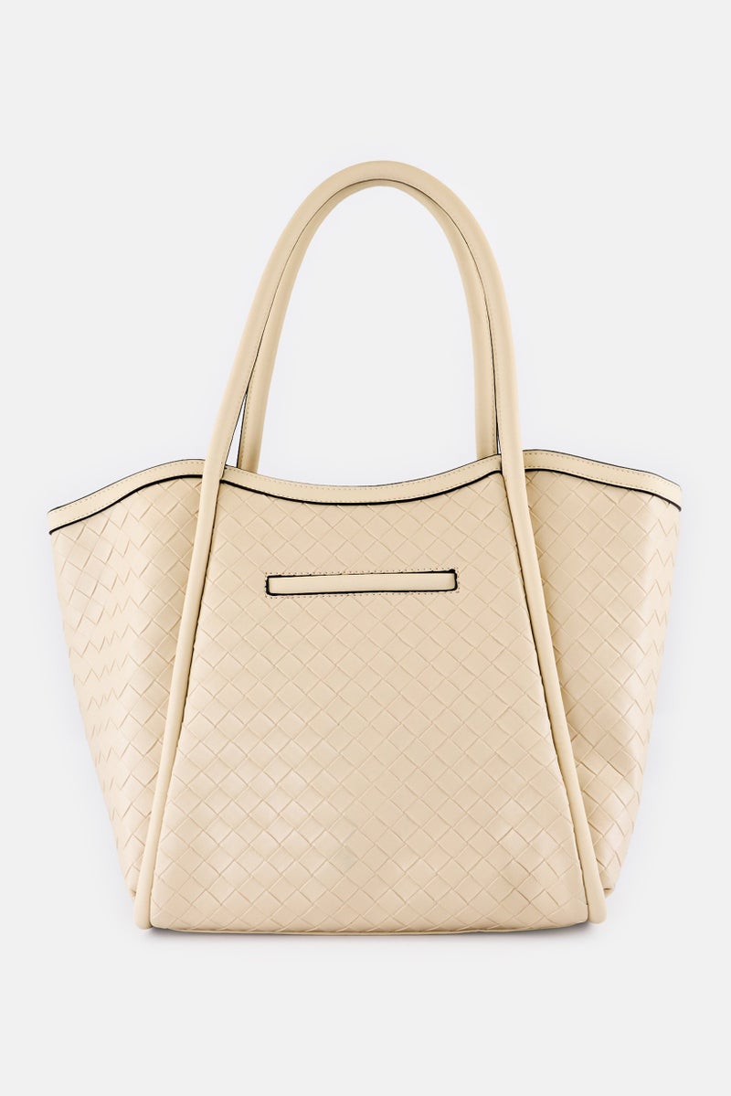 London Fog Women Hannah Woven Tote Bag, Off White - Image 3