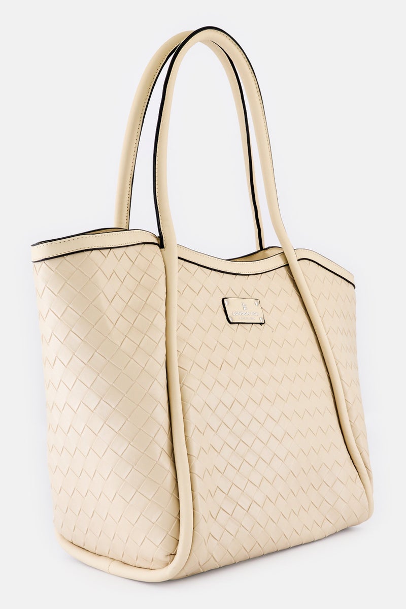 London Fog Women Hannah Woven Tote Bag, Off White - Image 2