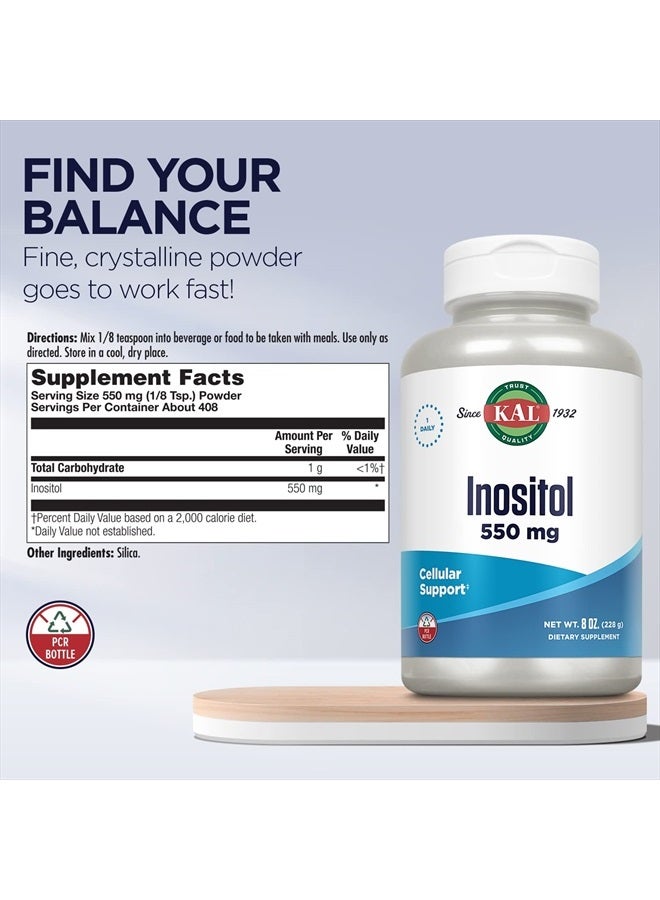 KAL Inositol Powder 550mg, Brain Health, Nervous System & Mood Support Supplement, Cellular Health Support, Enhanced Absorption Formula, Easy to Mix, Approx. 408 Servings, 8oz - Image 3