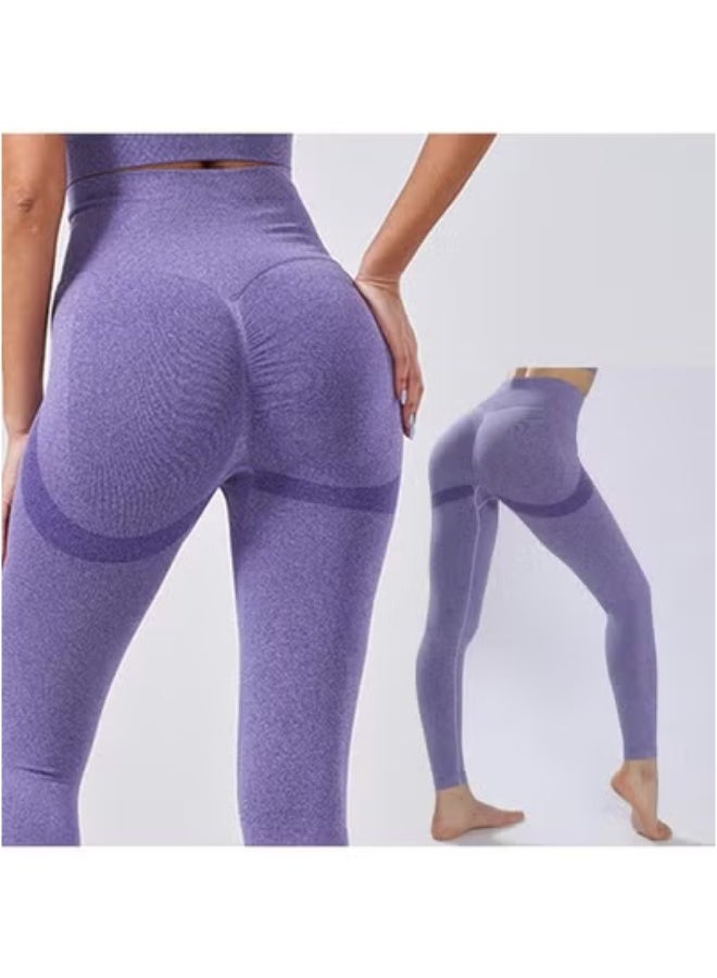 Arabest Workout Running Leggings Hip Lifting Seamless High Waist Tummy Control Gym Fitness Sport Pants for Women Blue M - Image 2