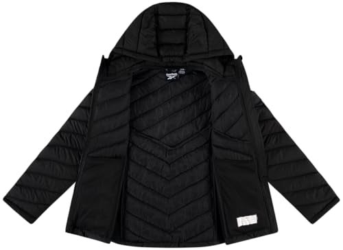 Reebok Girls Winter Jacket - Weather Resistant Hooded Quilted Puffer Parka Girls Jacket - Lightweight Warm Winter Coat, Size 7-8, Black - Image 4