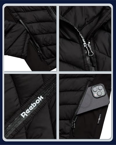 Reebok Girls Winter Jacket - Weather Resistant Hooded Quilted Puffer Parka Girls Jacket - Lightweight Warm Winter Coat, Size 7-8, Black - Image 3