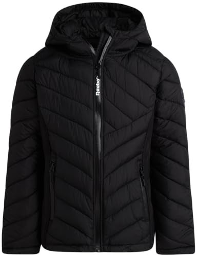Reebok Girls Winter Jacket - Weather Resistant Hooded Quilted Puffer Parka Girls Jacket - Lightweight Warm Winter Coat, Size 7-8, Black - Image 1