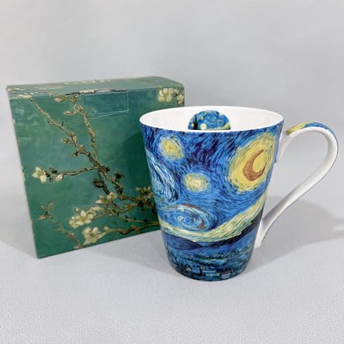 Eplze YBK Tech Bone China Teacup, 14oz Coffee Mug for Tea Lover and Art Lover- Van Gogh Oil Painting Series (Starry Night) - Image 2