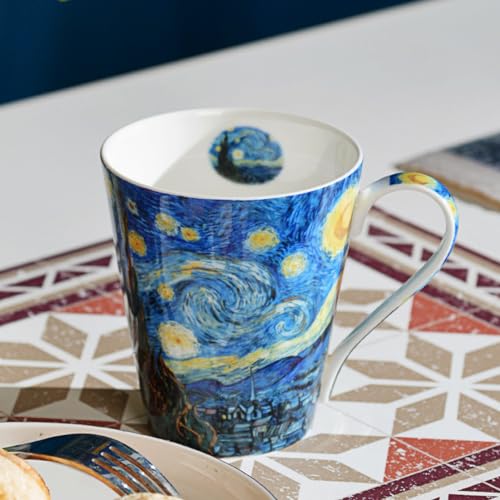 Eplze YBK Tech Bone China Teacup, 14oz Coffee Mug for Tea Lover and Art Lover- Van Gogh Oil Painting Series (Starry Night) - Image 5