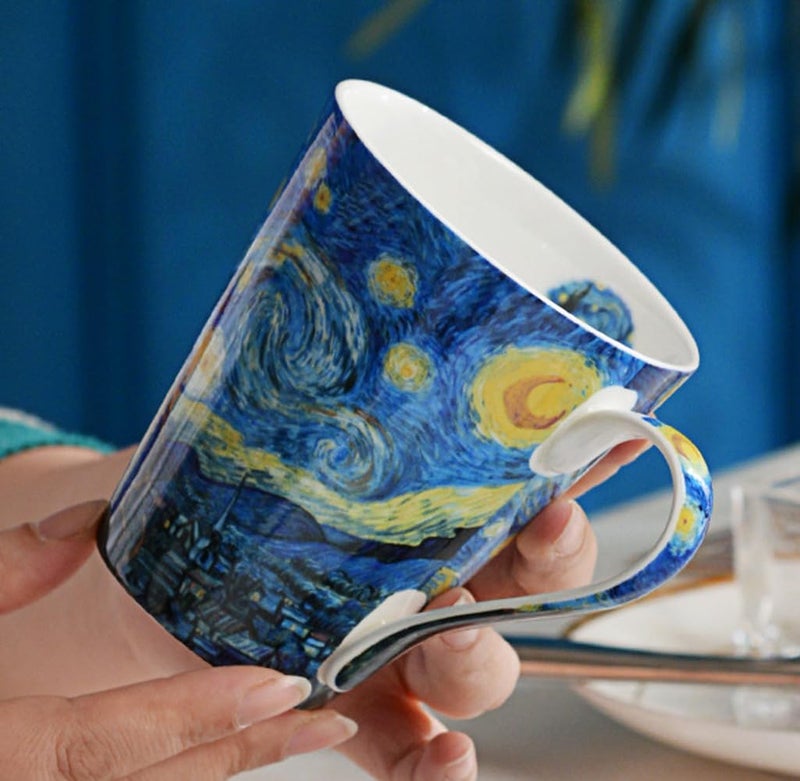 Eplze YBK Tech Bone China Teacup, 14oz Coffee Mug for Tea Lover and Art Lover- Van Gogh Oil Painting Series (Starry Night) - Image 4
