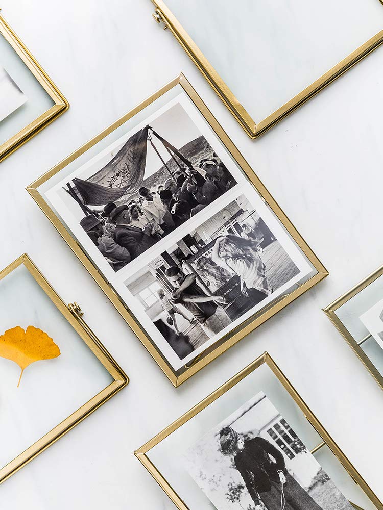 AceList Metal Picture Frames  Set of 3 Ornate Minimal Floating Edge Clear Glass Table Top Easel Stand Photo Frames in Gold  5 x 7  Assortment Variety - Image 3