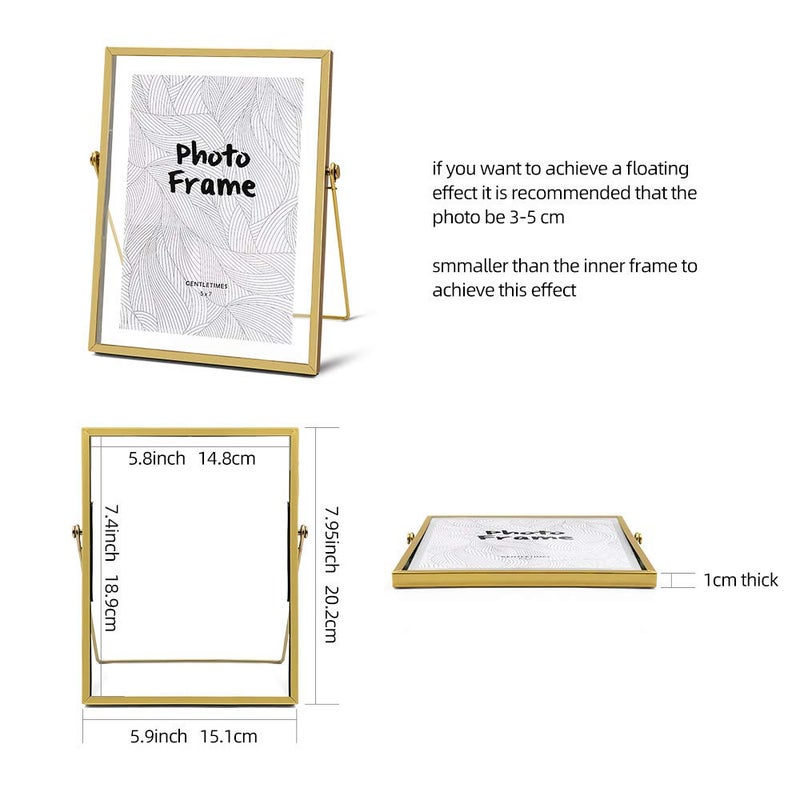 AceList Metal Picture Frames  Set of 3 Ornate Minimal Floating Edge Clear Glass Table Top Easel Stand Photo Frames in Gold  5 x 7  Assortment Variety - Image 2