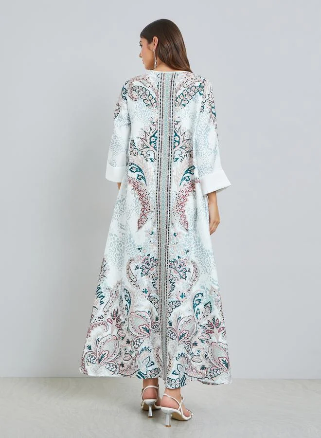 Styli Multi Printed Rhinestone Embellished A-Line Jalabiya for Women | Best Price UAE