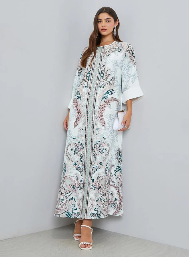 Styli Printed Rhinestone Embellished A-Line Jalabiya