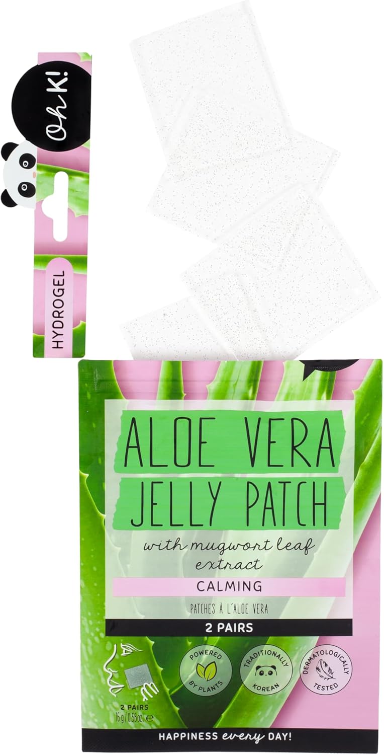 Oh K Calming Aloe Vera Jelly Face and Body Patches MultiUse with Mugwort Leaf Extract K Beauty Biodegradable Vegan and Cruelty Free 2 Pairs 16g