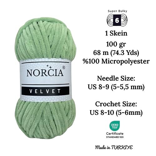 NORCIA Soft Velvet Yarn Chenille Yarn for Crocheting Super Bulky (100g-3.50oz) (68m-74.3 yds) Baby Blanket Yarn for Knitting Amigurumi Yarn for Crochet Weaving Craft (Asparagus Green, 1 Skein) - Image 2