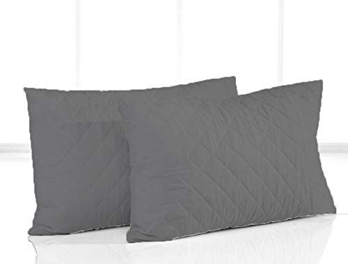 Linenovation Cotton Quilted Pillow Protector Dust Free Water Resistant Covers Pack of 2Pcs 20 inch x 36 inchGrey - Image 1