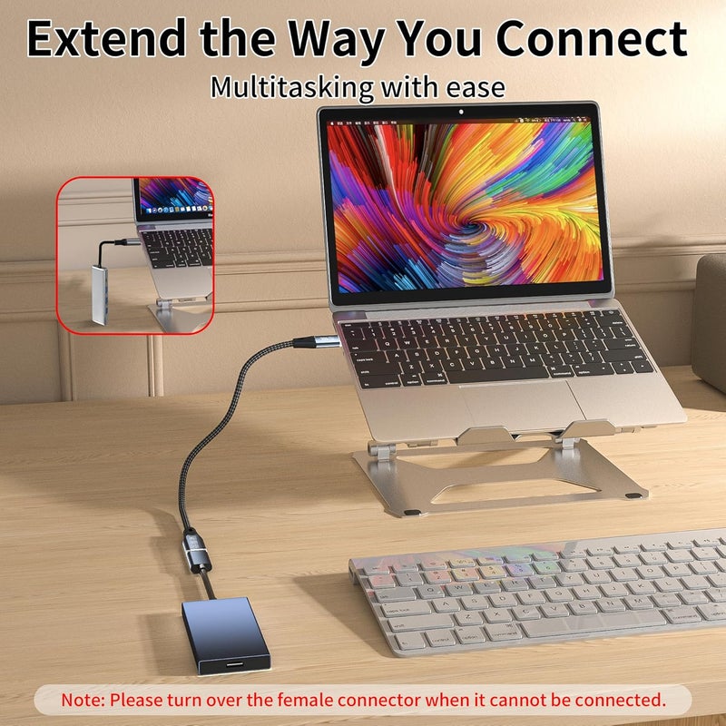 كابل تمديد USB-C بطول 6.6 قدم/2 متر متوافق مع كابل تمديد Thunderbolt 4 عالي السرعة 40 جيجابت في الثانية لنقل البيانات، USB-C ذكر إلى أنثى، عرض/فيديو 8K بقدرة 240 واط، لمحطة الإرساء - Image 4