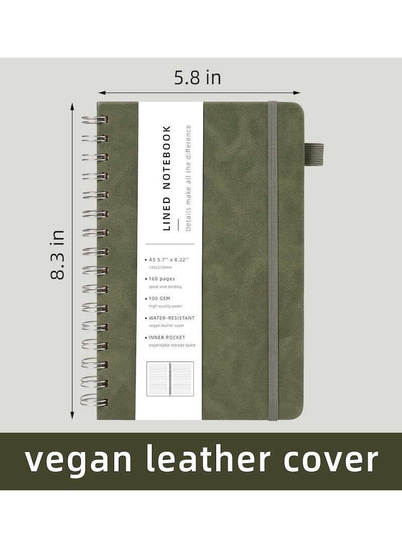 Hardcover Spiral Notebook for Men and Women, 200 Pages A5 College Ruled Leather with Pen Holder Notebook Journals for Note Taking Work, Green - Image 2