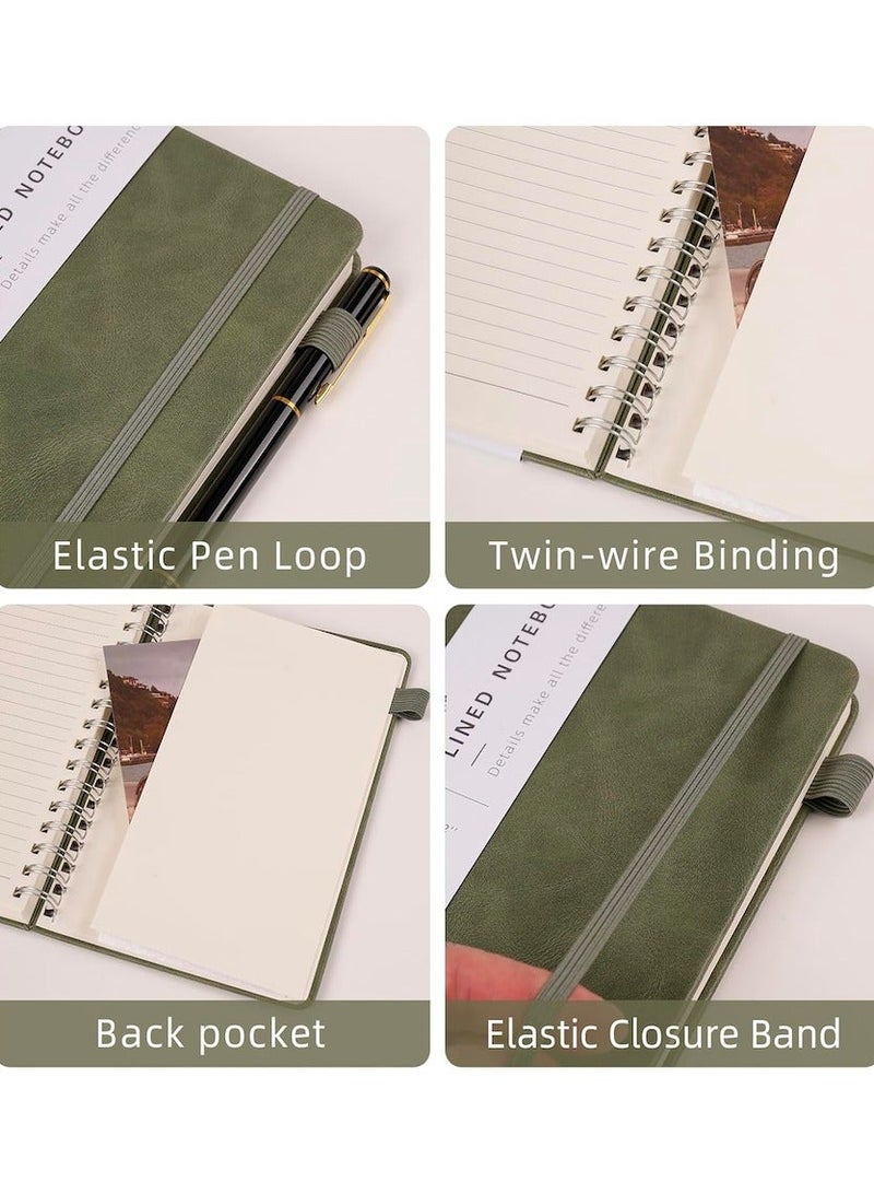 SUZZ Hardcover Spiral Notebook for Men and Women, 200 Pages A5 College Ruled Leather with Pen Holder Notebook Journals for Note Taking Work, Green - Image 4