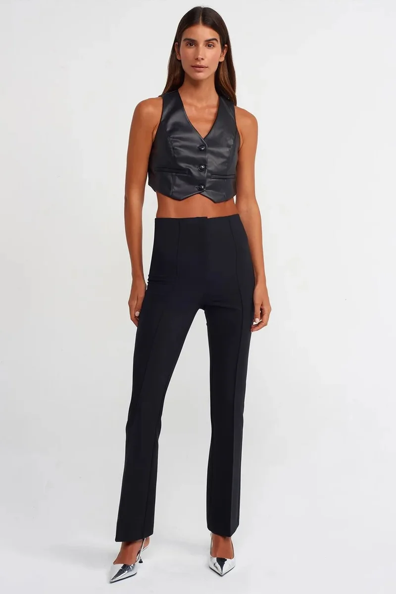 Dilvin Black DILVIN Faux Leather Sleeveless Crop Blouse for Women | Best Price UAE