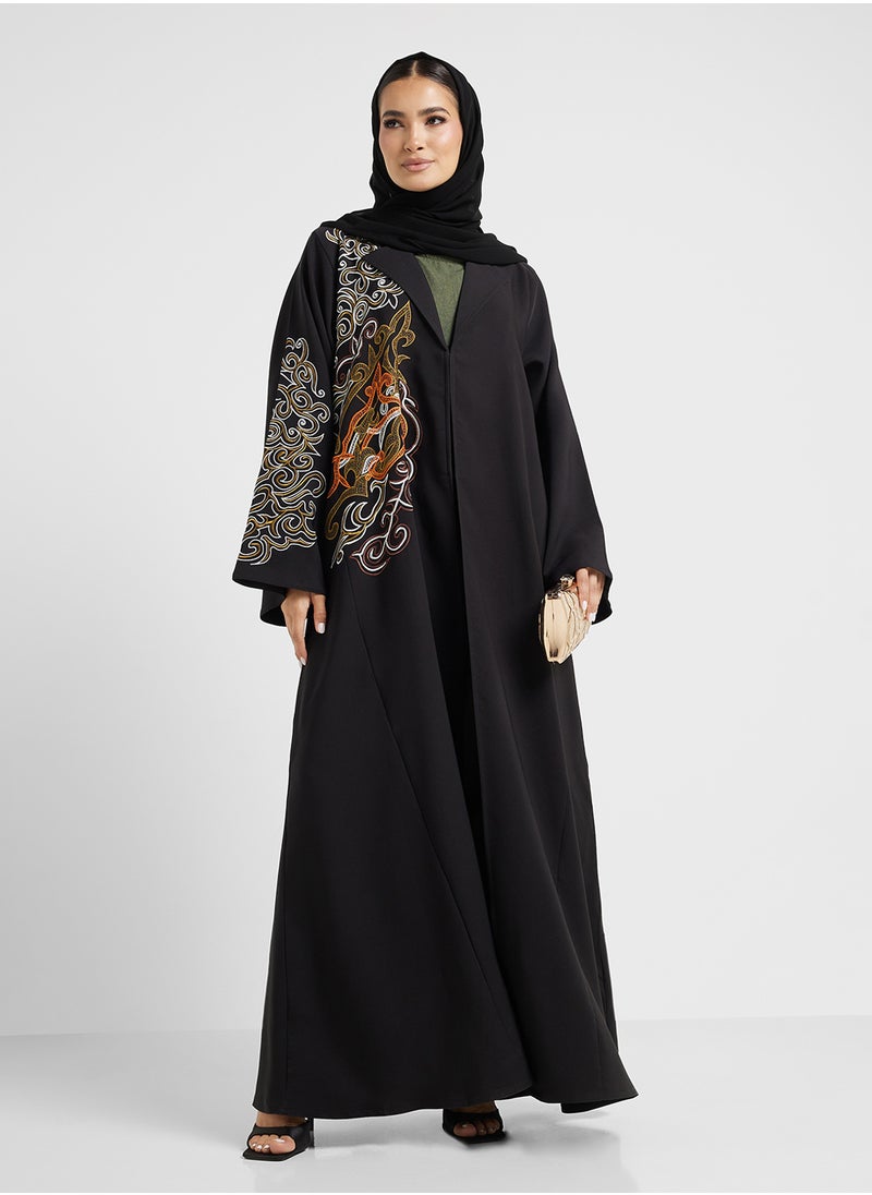hayas closet V-Neck Embroidery Flared Sleeve Abaya  - Image 1