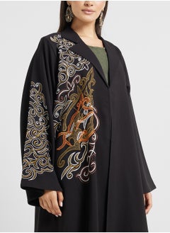 hayas closet V-Neck Embroidery Flared Sleeve Abaya  - Image 3