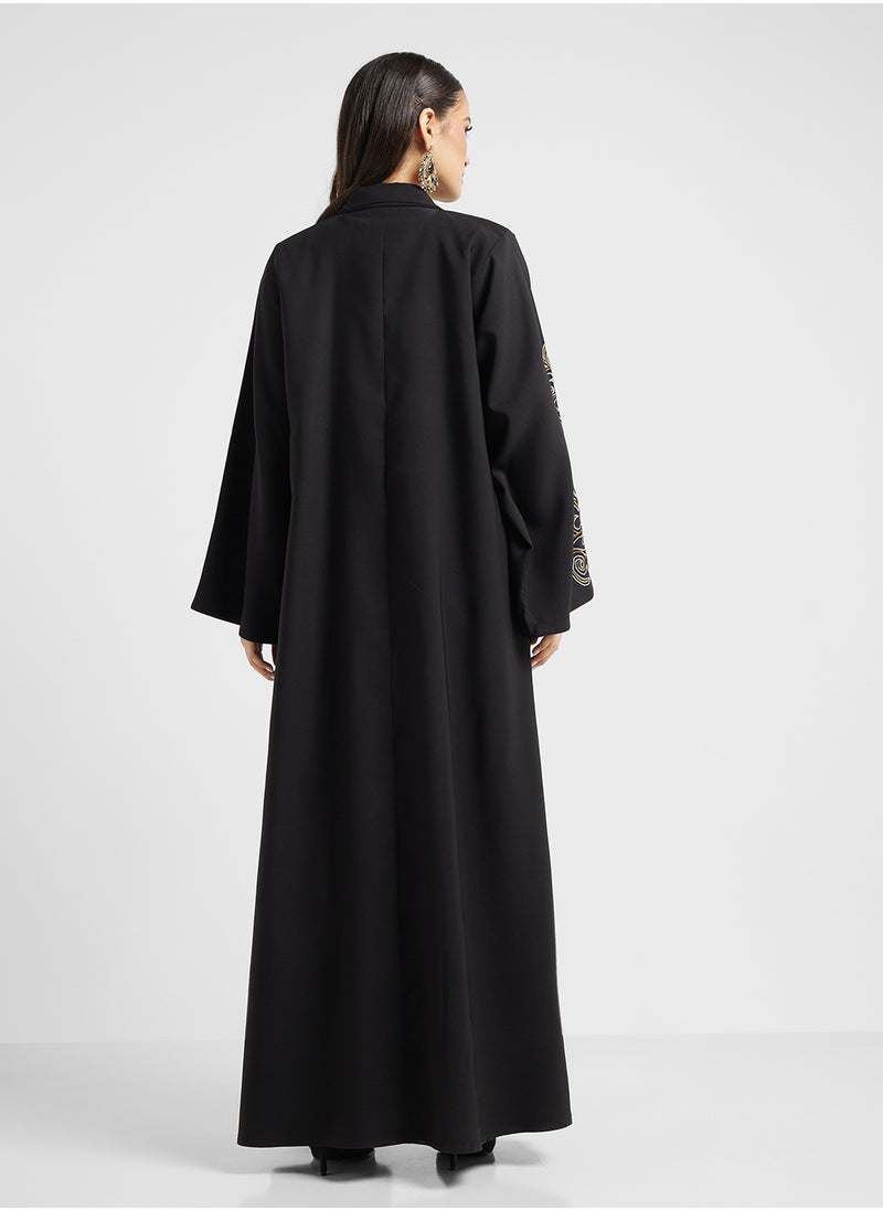 hayas closet V-Neck Embroidery Flared Sleeve Abaya  - Image 2