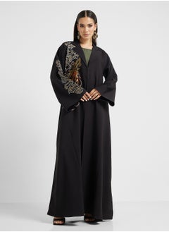hayas closet V-Neck Embroidery Flared Sleeve Abaya  - Image 5