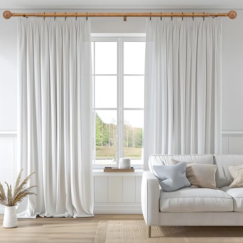 QDWIS Boho Wood Curtain Rods for Windows 48 to 84 inch,1" Adjustable Heavy Duty Window Curtain Rod with Imitation Wood Grain Finials,Rustic Decorative Drapery Rods Set,Size:36-88'',Natural Wood - Image 2