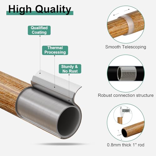 QDWIS Boho Wood Curtain Rods for Windows 48 to 84 inch,1" Adjustable Heavy Duty Window Curtain Rod with Imitation Wood Grain Finials,Rustic Decorative Drapery Rods Set,Size:36-88'',Natural Wood - Image 5