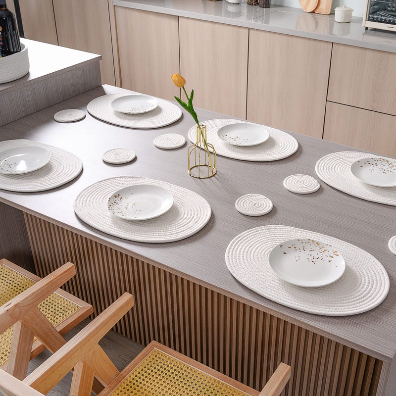 ART pinecone Placemats Set of 6 Oval â€“ Woven Boho Farmhouse Table Mats for Dining Table for 6, Kitchen Decor, Washable and Handmade Rustic Table Accessories (16 * 12 Plus 6 Coasters, Off White) - Image 2
