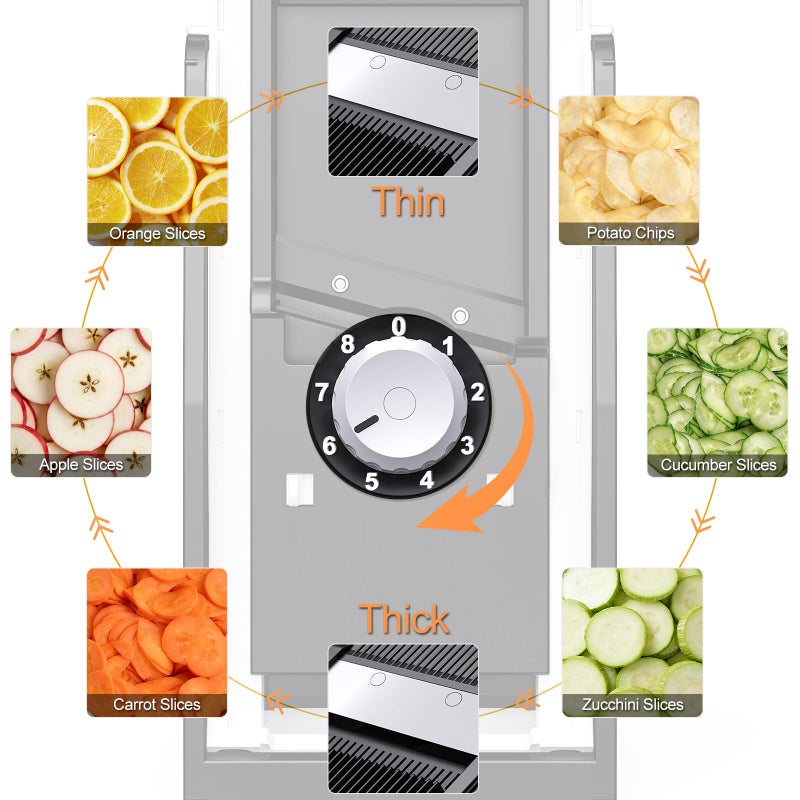 ONCE FOR ALL Safe Mandoline Slicer For Kitchen, AdjustableThickness 0.1-8 mm Professional Vegetable Slicer For Food, Fruit Slices, Potato Chips, Fast Meal Prep (4th Gen Gray) - Image 2